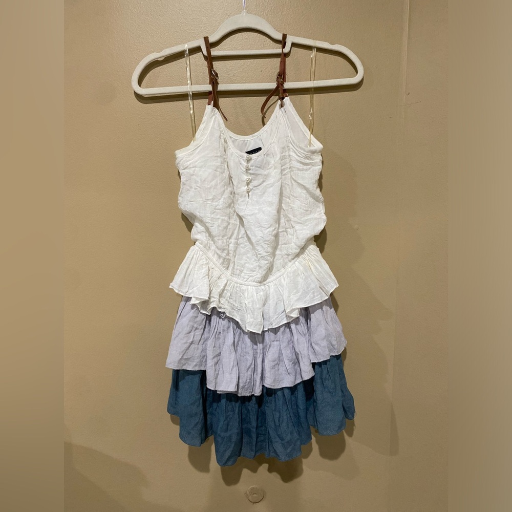 Medium Boho tiered dress White light blue and dark blue ruffles